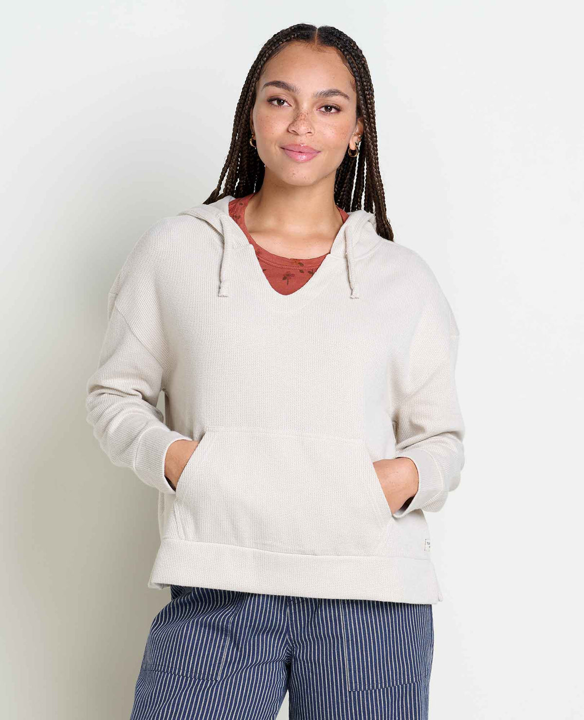 Women's Toad & Co Byrne Long Sleeve Hoodie. Color cream. Front view.