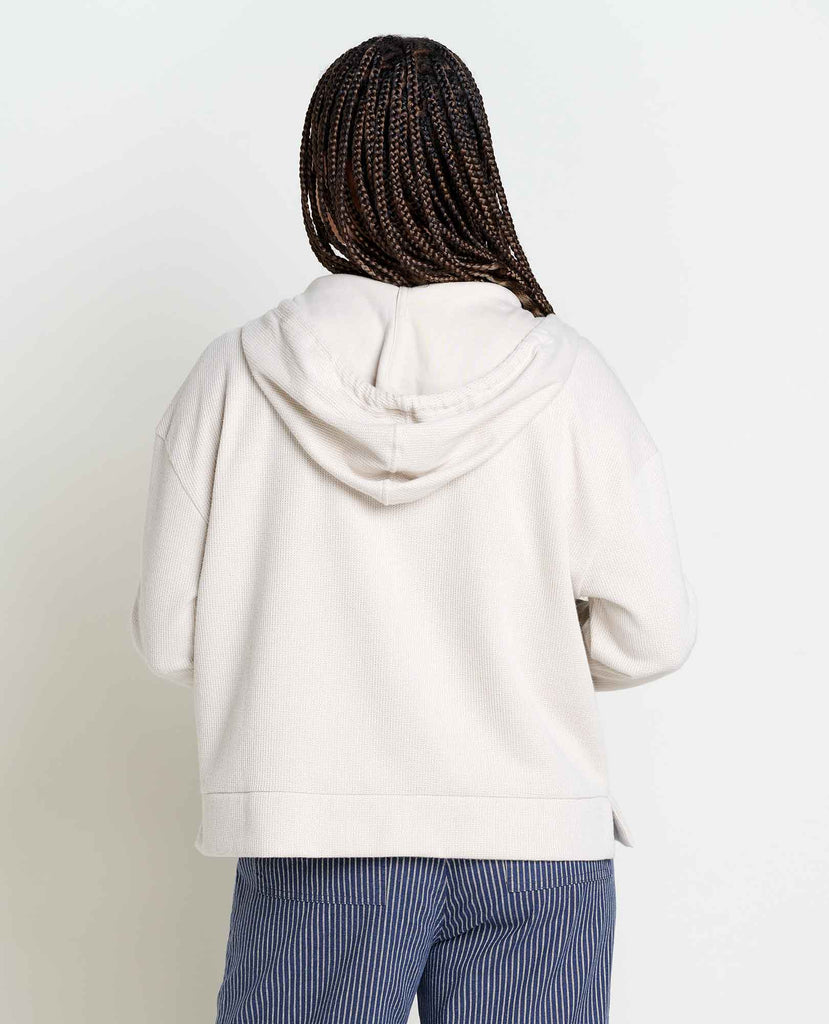 Women's Toad & Co Byrne Long Sleeve Hoodie. Color cream. Back view.