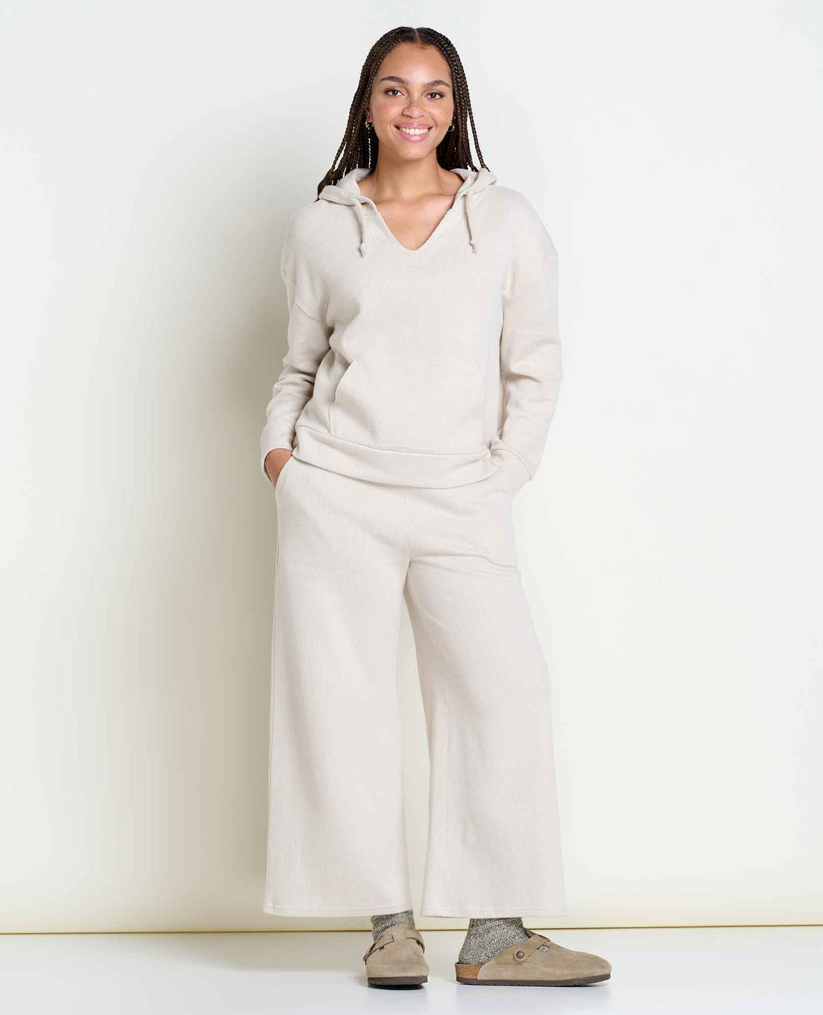 Women's Toad & Co Byrne Long Sleeve Hoodie. Color cream. Front view.