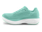 Women's Topo Atmos 2. Green upper. White midsole. Medial view.