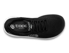 Women's Topo Atmos 2. Black upper. White midsole. Top view.