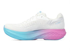 Women's Topo Atmos 2. White upper. Pink/Blue midsole. Medial view.