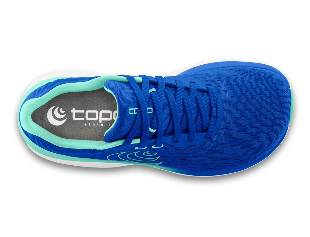 Women's Topo Atmos. Blue upper. White midsole. Top view.