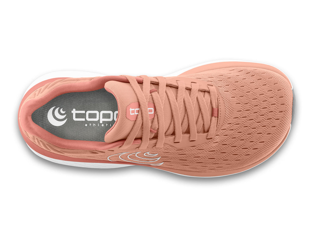 Women's Topo Atmos. Pink upper. White midsole. Top view.