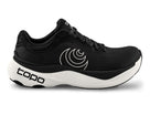 Women's Topo Aura 2. Black upper. White midsole. Lateral view.