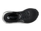 Women's Topo Aura 2. Black upper. White midsole. Top view.