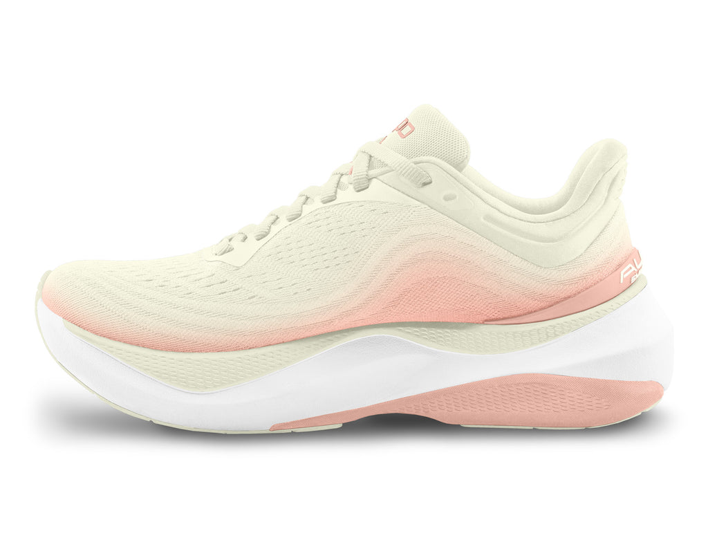 Women's Topo Aura. Off White upper. White midsole. Medial view.