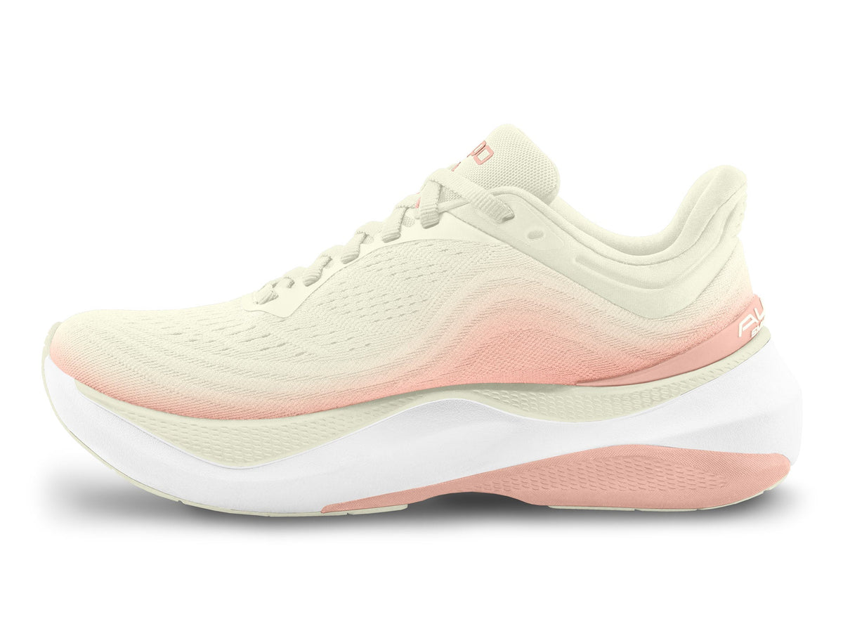 Women's Topo Athletic Aura in Cream/Rose, medial view.