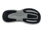 Women's Topo Fli-Lyte 6. Dark Grey upper. Grey midsole. Bottom view.