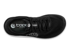 Women's Topo Magnifly 6. Black upper. White midsole. Top view.