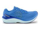 Women's Topo Magnifly 6. Blue upper. White midsole. Lateral view.
