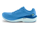 Women's Topo Magnifly 6. Blue upper. White midsole. Medial view.