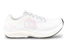 Women's Topo Magnifly 6. White upper. White midsole. Lateral view.