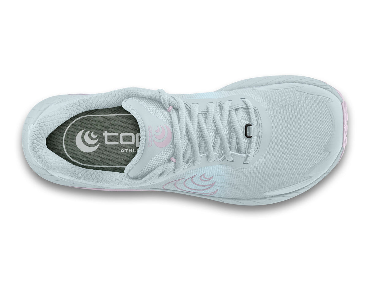 Women's Topo MTN Racer 4. Light Purple upper. Light Grey midsole. Top view.