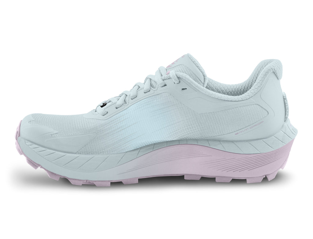 Women's Topo MTN Racer 4. Light Purple upper. Light Grey midsole. Medial view.