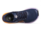 Women's Topo MTN Racer 4. Purple upper. Orange/lilac midsole. Top view.