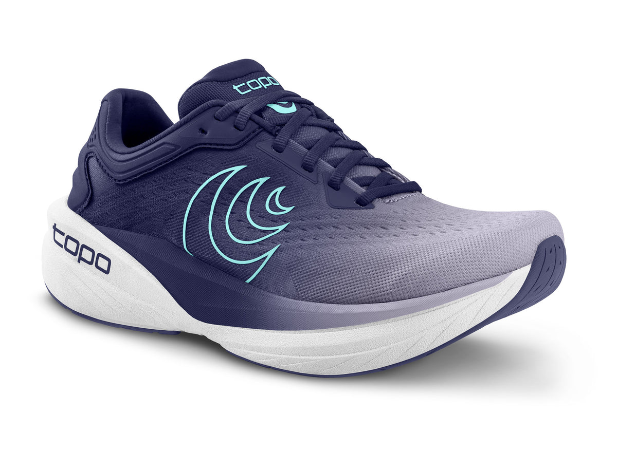 Women's Topo Phantom 4. Purple upper. White midsole. Lateral view.