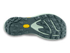 Women's Topo Pursuit 2. Grey upper. Light green midsole. Bottom view.