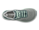 Women's Topo Pursuit 2. Grey upper. Light green midsole. Top view.
