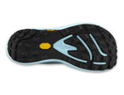 Women's Topo Pursuit 3. Grey upper. Light Blue/Grey midsole. Bottom view.
