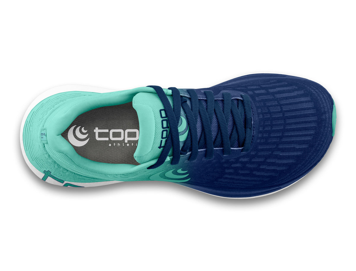 Women's Topo Specter 2. Blue Green upper. White midsole. Top view.