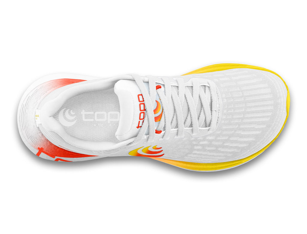 Women's Topo Specter 2. White upper. White midsole. Top view.