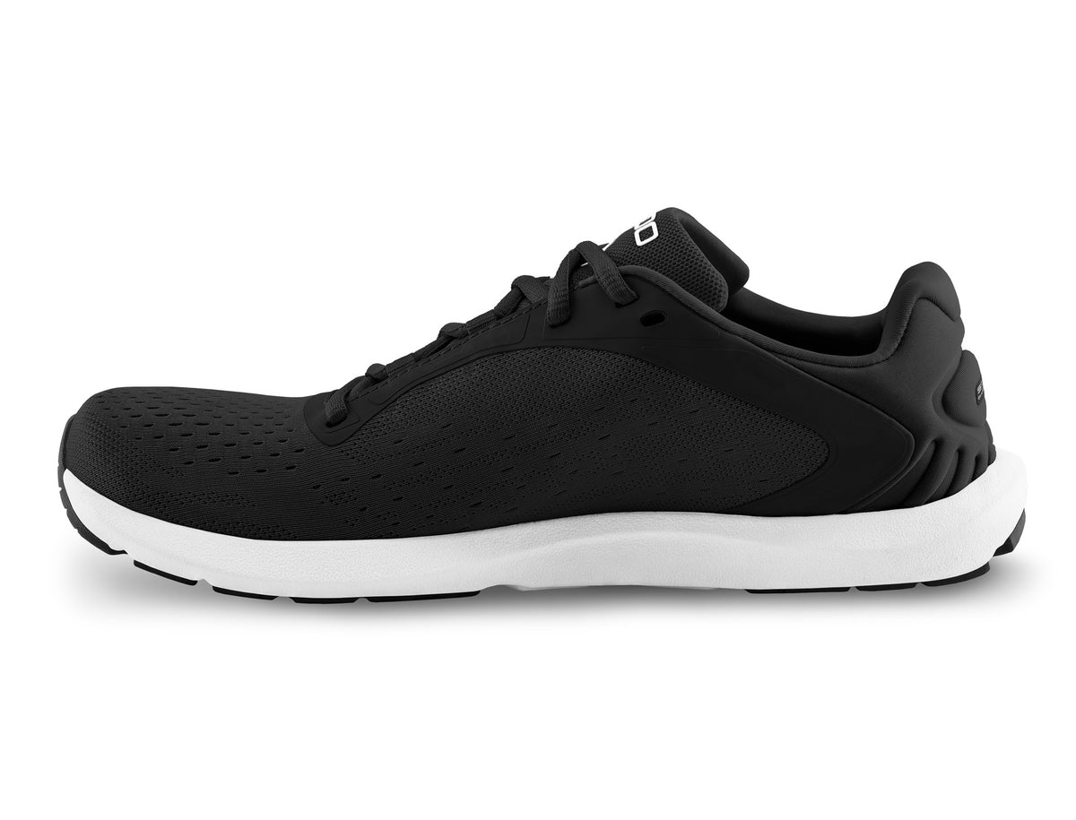 Women's Topo ST-6. Black upper. White midsole. Medial view.