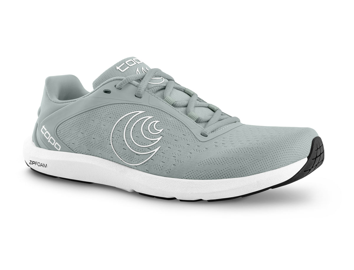 Women's Topo ST-6. Grey upper. White midsole. Lateral view.