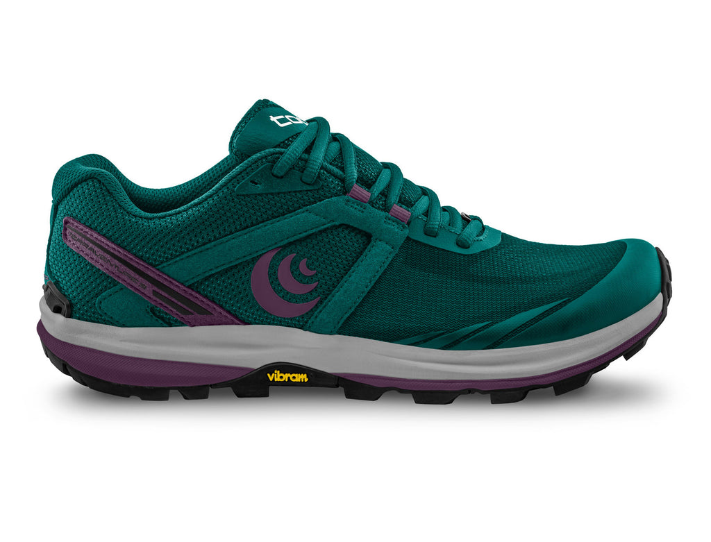 Women's Topo Athletic Terraventure 3. Teal upper. Grey/Purple midsole. Lateral view.