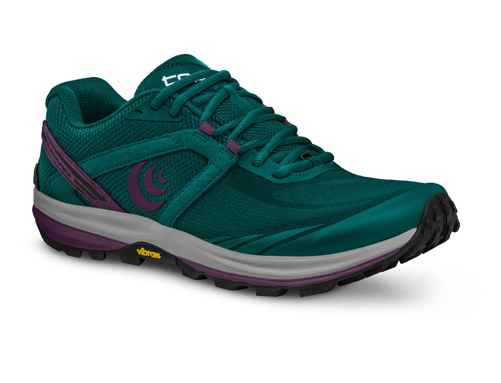 Women's Topo Athletic Terraventure 3. Teal upper. Grey/Purple midsole. Lateral view.