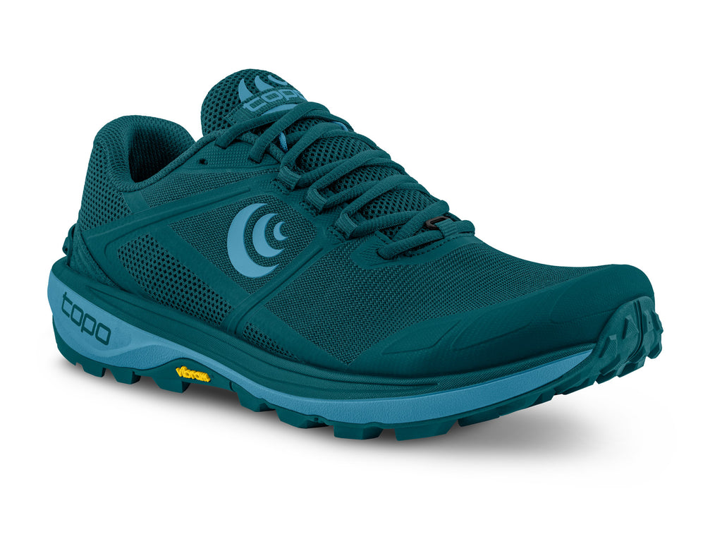Women's Topo Athletic Terraventure 4. Blue upper. Blue midsole. Lateral view.