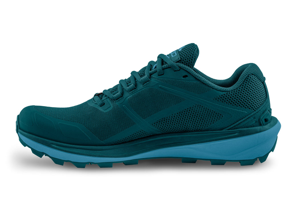 Women's Topo Athletic Terraventure 4. Blue upper. Blue midsole. Medial view.