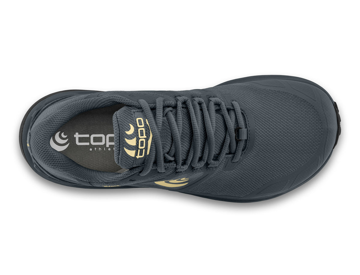 Women's Topo Terraventure 4 WP. Grey upper. Black midsole. Top view.