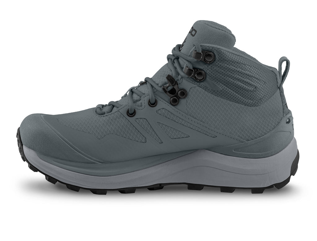 Women's Topo Trailventure 2 WP. Grey upper. Grey midsole. Medial view.