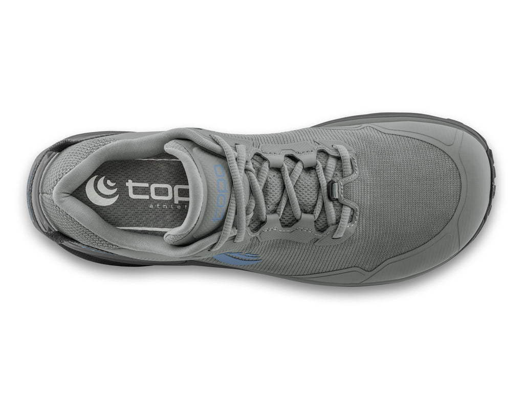 Women's Topo Traverse. Grey upper. Dark Grey midsole. Top view.