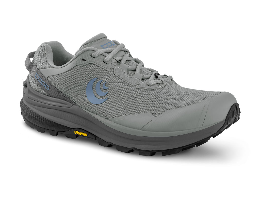 Women's Topo Traverse. Grey upper. Dark Grey midsole. Lateral view.