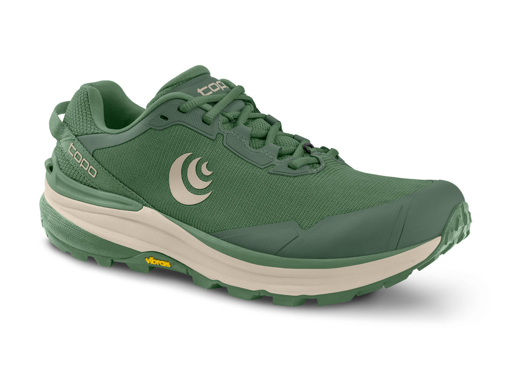 Women's Topo Traverse. Green upper. Tan midsole. Lateral view.