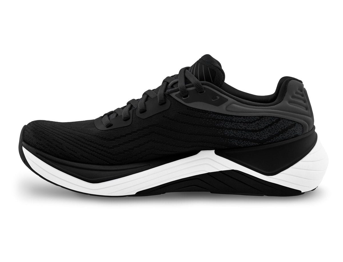 Women's Topo Athletic Ultrafly 5 in Black/White, medial view