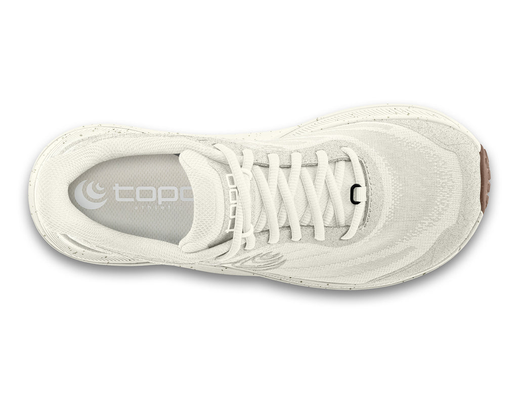 Women's Topo Ultraventure 4. Off White upper. Off White midsole. Top view.