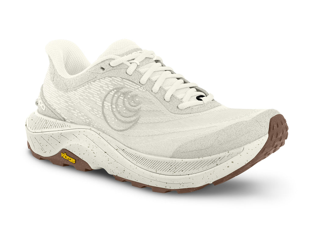 Women's Topo Ultraventure 4. Off White upper. Off White midsole. Lateral view.