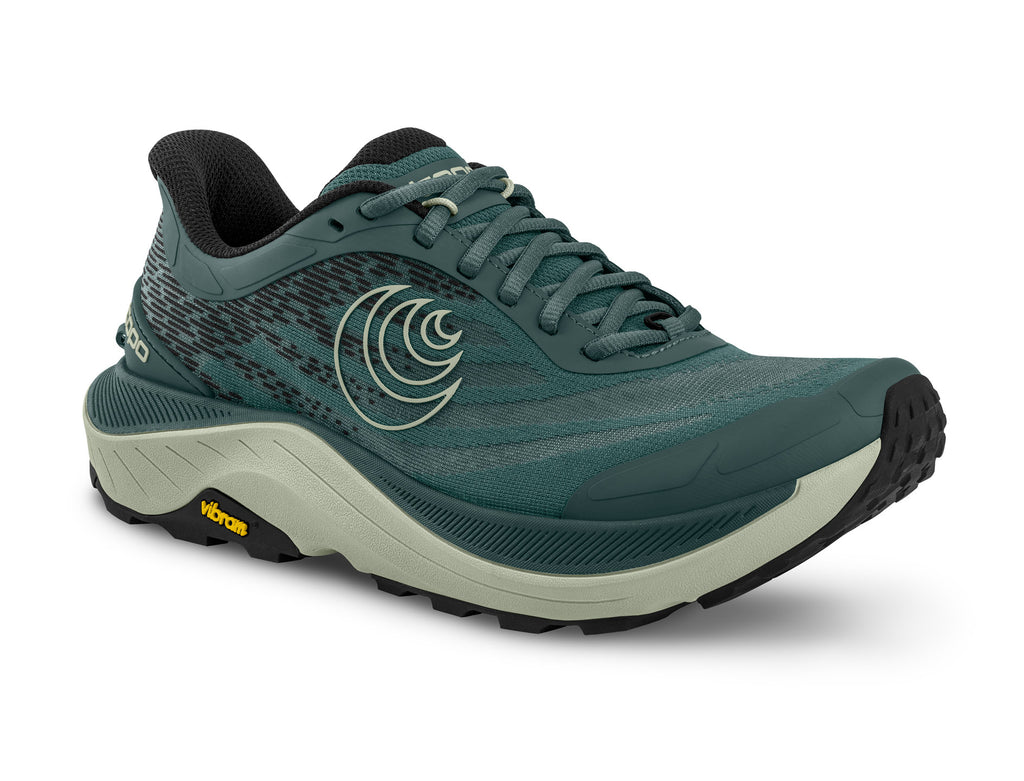 Women's Topo Ultraventure 4. Blue/Grey upper. Grey midsole. Lateral view.