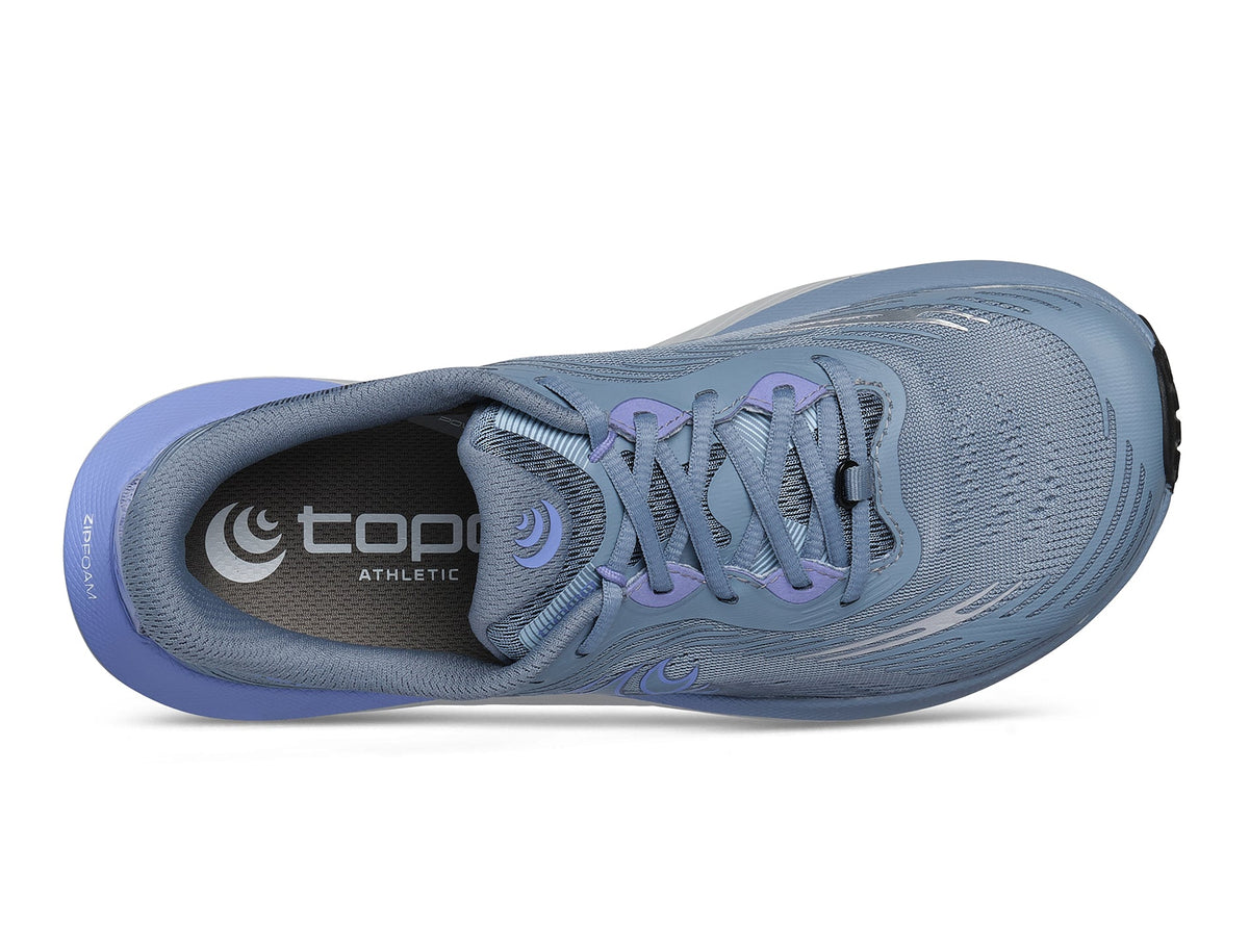 Women's Topo Ultraventure 5 in Grey/Blue – top view.