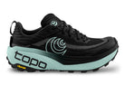 Women's Topo Vista. Black upper. Green midsole. Lateral view.