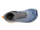 Women's Topo Vista. Blue upper. Tan midsole. Top view.