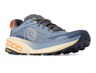 Women's Topo Vista. Blue upper. Tan midsole. Lateral view.