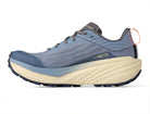Women's Topo Vista. Blue upper. Tan midsole. Medial view.
