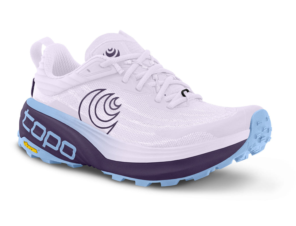 Women's Topo Vista. Light Purple upper. Purple midsole. Lateral view.
