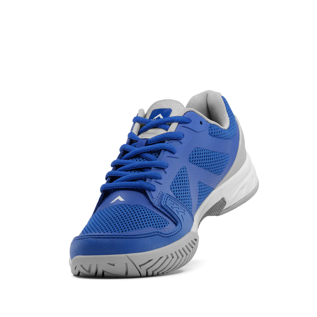 Women's Tyrol Drive V. Blue upper. Grey midsole. Front/Medial view.