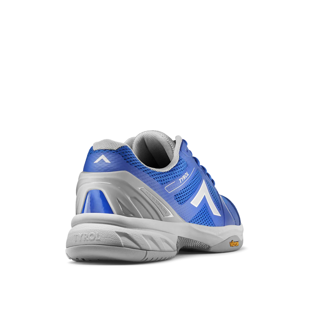 Women's Tyrol Drive V. Blue upper. Grey midsole. Rear/Lateral view.