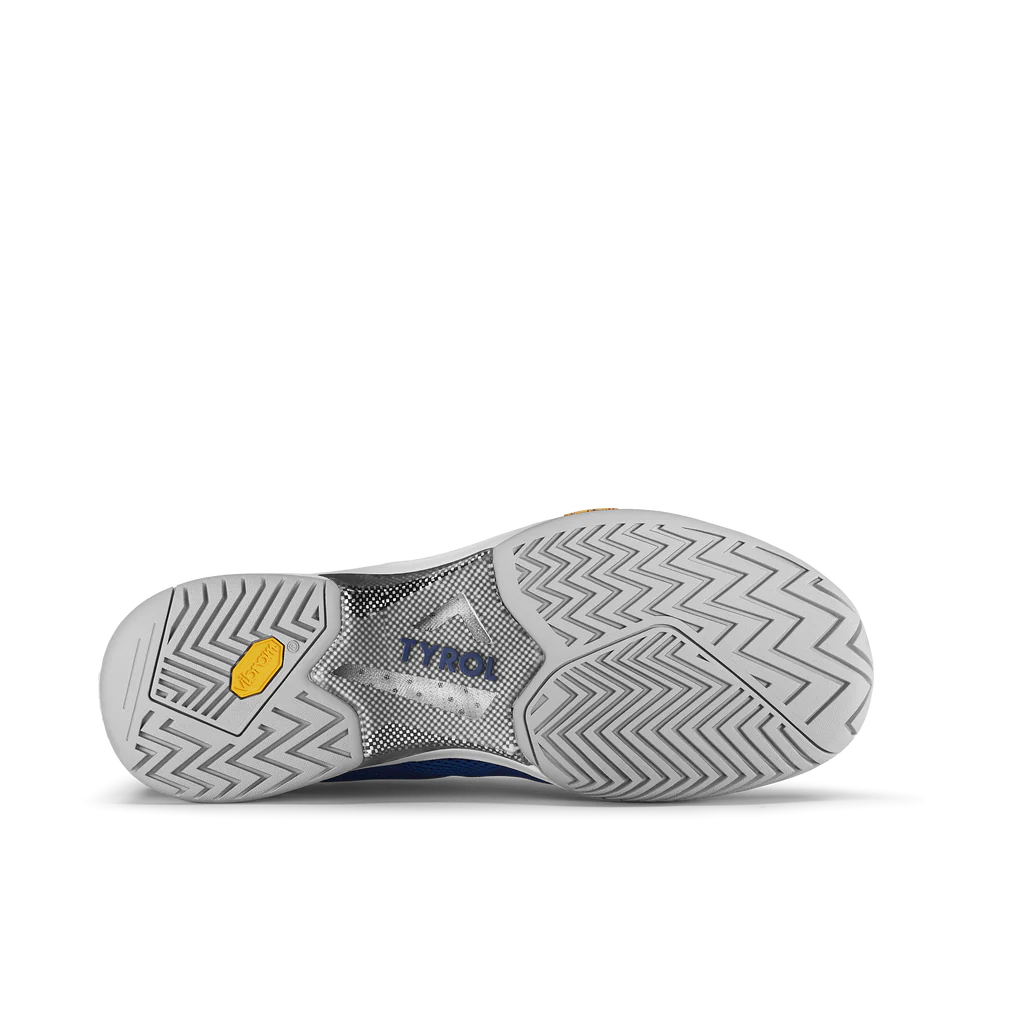 Women's Tyrol Drive V. Blue upper. Grey midsole. Bottom view.